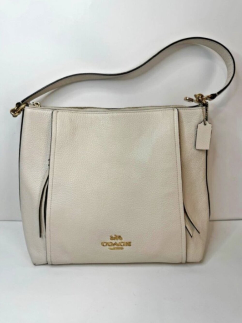 Coach White Pebble Leather Marlon Hobo Shoulder Bag